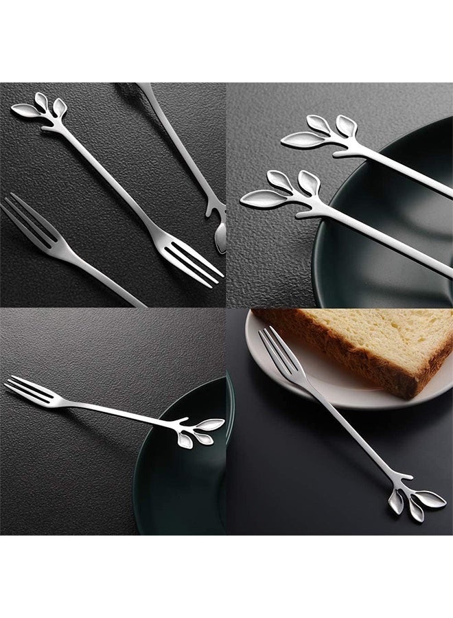 10 Pcs Leaf Shape Fruit Forks Set, Stainless Steel Silver Fruit Salad Forks, 4.7 Inches Tasting Dessert Forks (Silver) - Image 4
