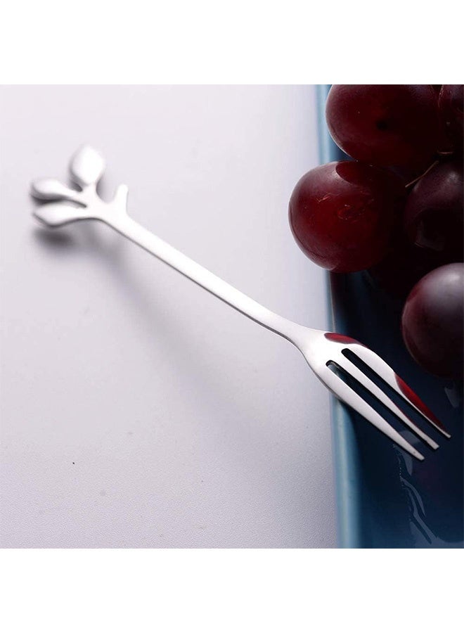 10 Pcs Leaf Shape Fruit Forks Set, Stainless Steel Silver Fruit Salad Forks, 4.7 Inches Tasting Dessert Forks (Silver) - Image 5