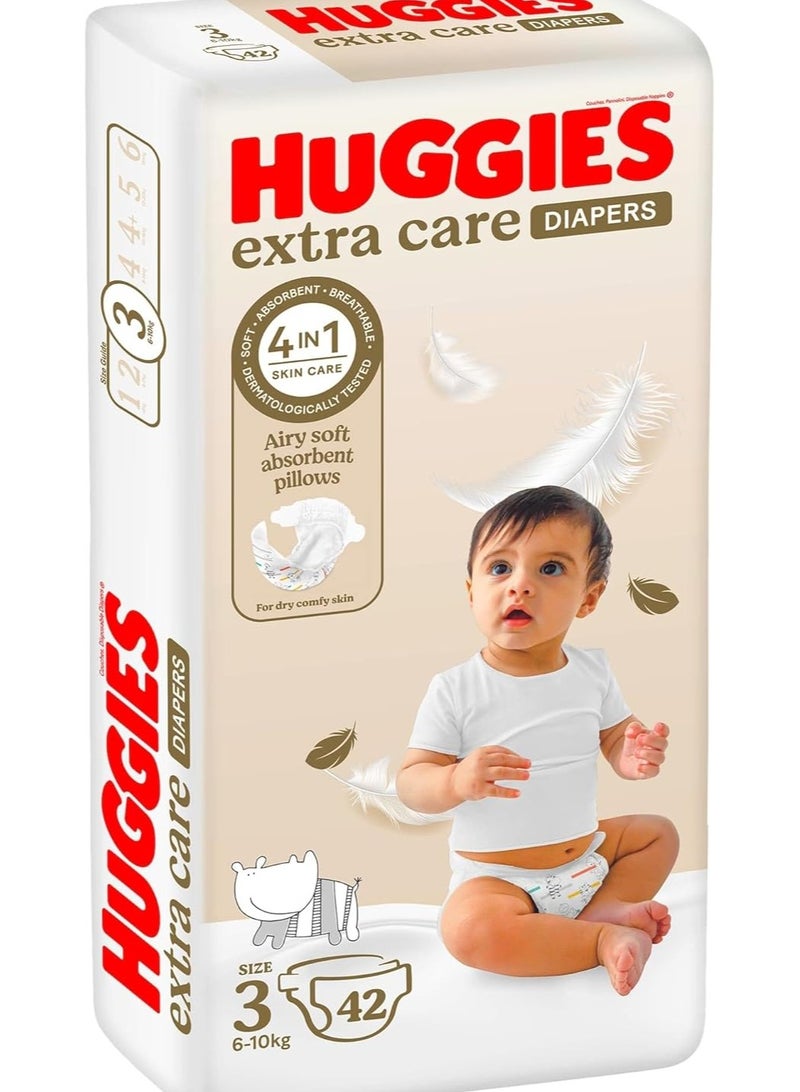 Huggies Extra Care, Size 3, 4 - 9 kg, Value Pack, 42 Diapers