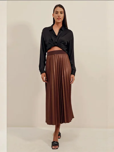 BIG DART BDART Faux Leather Pleated Midi Skirt