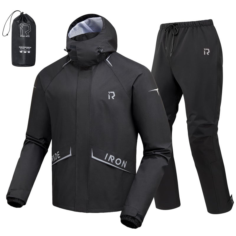 RIDEIRON Motorcycle Rain Gear, Rain Suit for Men & Women Waterproof Jacket and Pants Breathable Reflective Raincoat for Riding, Fishing, Golf, Hunting, Camping L - Image 1