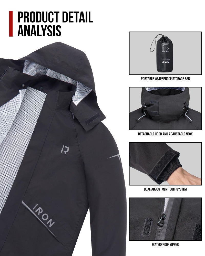 RIDEIRON Motorcycle Rain Gear, Rain Suit for Men & Women Waterproof Jacket and Pants Breathable Reflective Raincoat for Riding, Fishing, Golf, Hunting, Camping L - Image 4