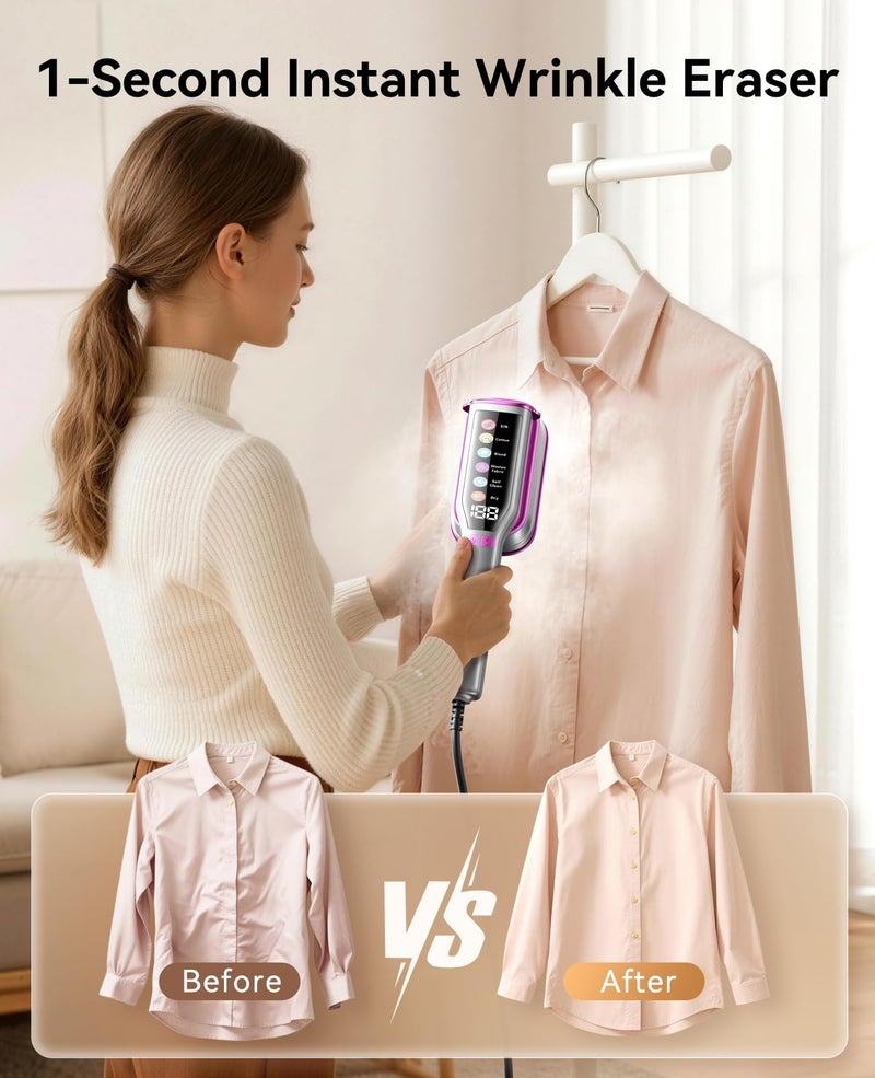 DIGIX 2-in-1 Steamer & Iron, 10s Heat-up, LED Display, 6 Modes, 130ml Large Tank, Self Clean, 1200W Travel Steamer for Clothes, Portable Handheld Garment Steamer for Travel Home Office, Auto-off, 120V - Image 3
