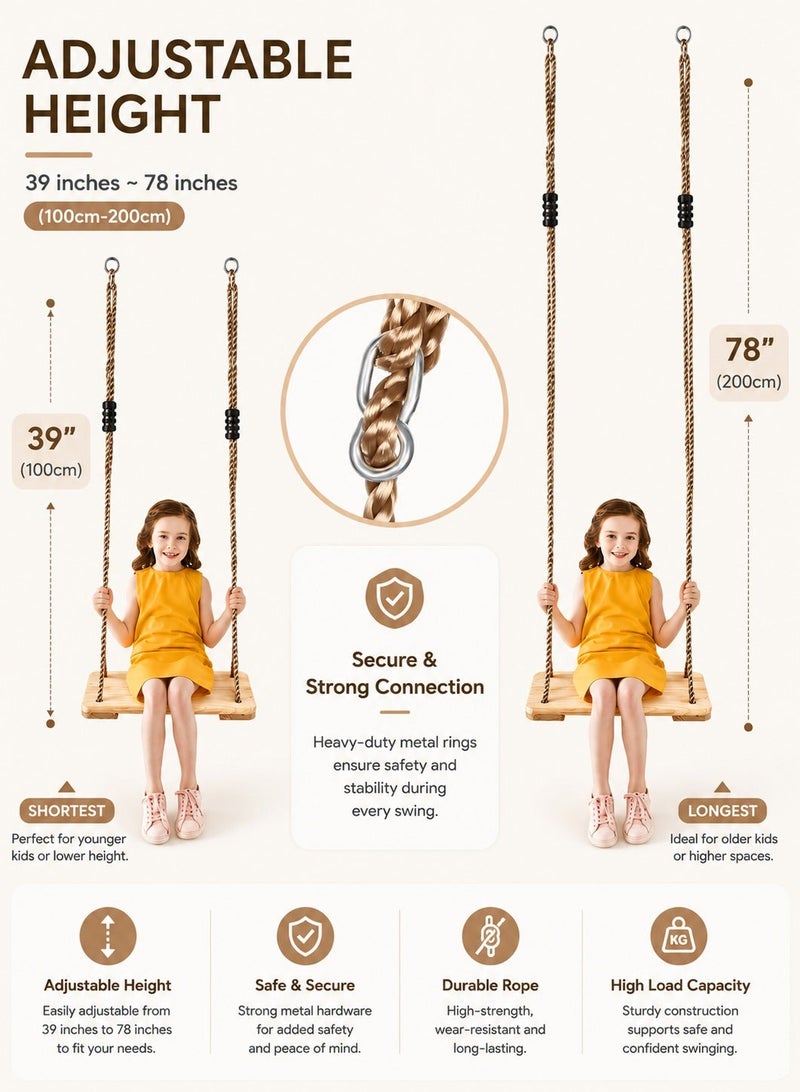 Funz iron Wall Swing with Wooden Swing Seat for outdoor activity - Image 3