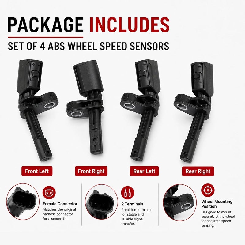 NLQR 4 حساس سرعة عجلة ABS أمامي خلفي يسار يمين متوافق مع Audi TT/Porsche/Seat Leon متوافق مع VW Amarok/Golf/Jetta/Passat/Rabbit/Tiguan 1.8L 2.0L 2.5L 1K0927807 1K0927808 7H0927803 - Image 5