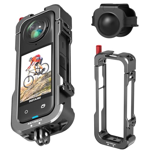 REYGEAK for Insta360 X4 Case Aluminium Utility Frame for Insta360 X4Protective Cage with Silicone Lens CoverCold Shoe Interface with 14 Threads Cold Shoe Mount Folding Fingers - Image 1