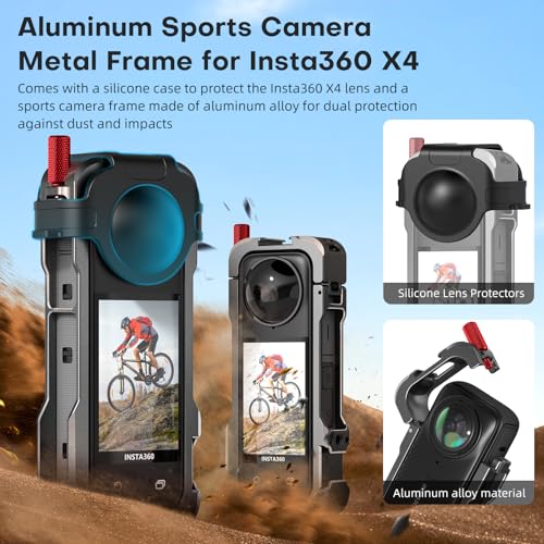 REYGEAK for Insta360 X4 Case Aluminium Utility Frame for Insta360 X4Protective Cage with Silicone Lens CoverCold Shoe Interface with 14 Threads Cold Shoe Mount Folding Fingers - Image 3
