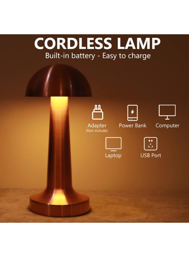 مصباح طاولة LED ذهبي فاخر - مصباح ليلي قابل للتعتيم باللمس مع 3 مستويات سطوع، اباجورة مكتب معدني عصري قابل لاعادة الشحن بمنفذ USB لغرفة النوم وغرفة المعيشة وديكور المقهى (شكل فطر) - Image 5