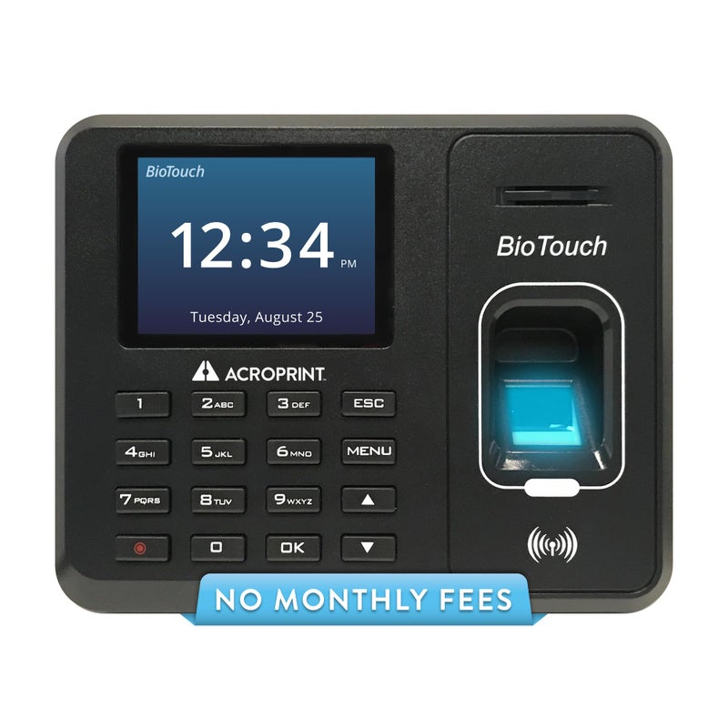 Acroprint BioTouch SelfContained Automatic Biometric FingerprintProximity Time Clock No Monthly Fee