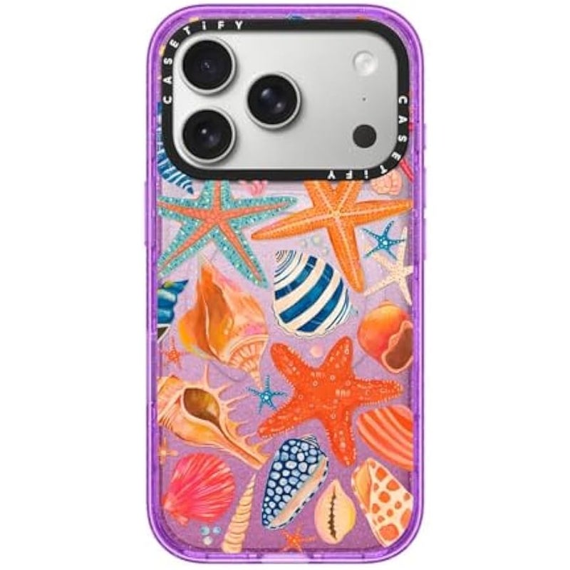 Casetify Impact iPhone 17 Pro Case 【Slim/Compatible with Magsafe / 8.2 ft. 4X Military Grade Drop Protection】 - Sea Shells - Glitter Purple - Image 1