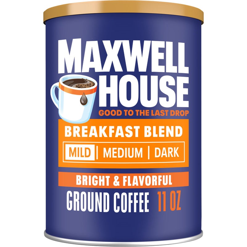 Maxwell House Breakfast Blend Ground Coffee, Light Roast, 11 Ounce Canister - Image 1