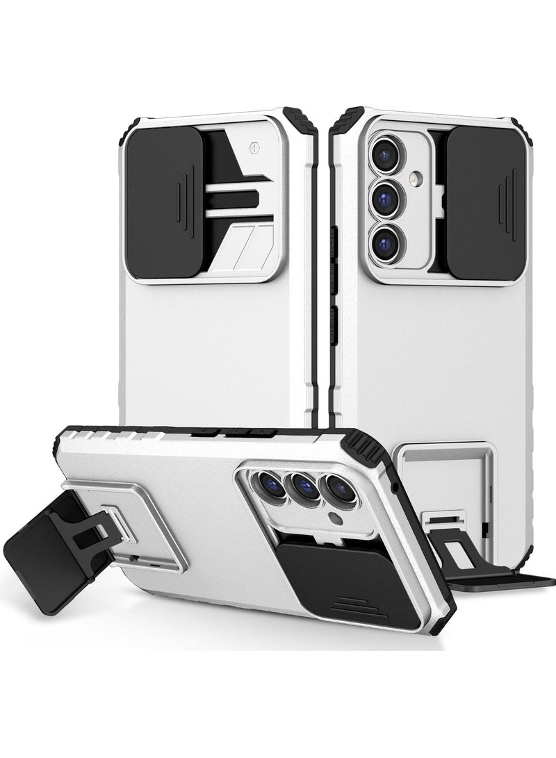 TEAM LUXURY Samsung Galaxy A34 5G White Mobile Phone Case Cover, Innovative Telescopic Bracket, Sliding Protection Camera Window, Bumper Shockproof Phone Back Cover  - Image 1