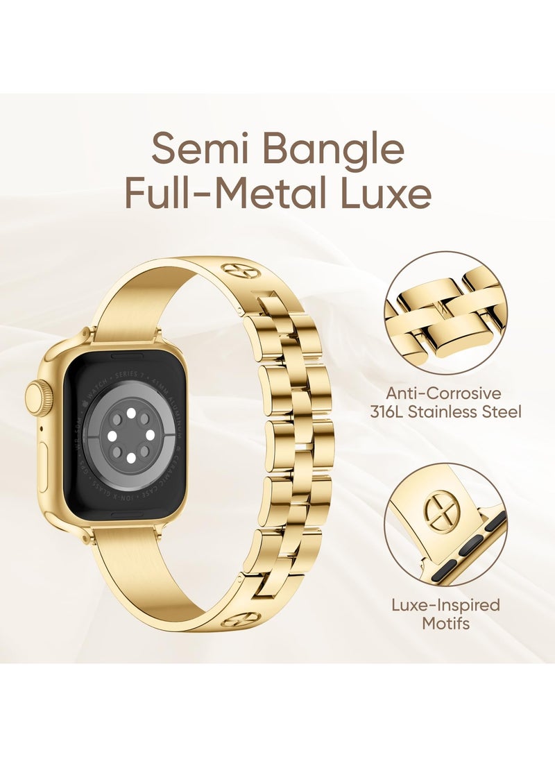 SYOSI Compatible with Apple Watch Band 38mm 40mm 41mm, Fashion Stainless Steel Metal Bling Replacement Strap, Women Dressy Bracelet Wristband for i-Watch Series 9 8 7 6 5 4 3 2 1 SE Ultra (Gold) - Image 3