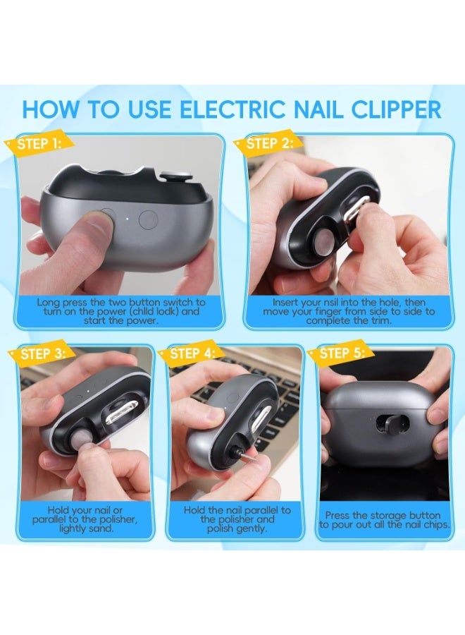MUNTAQI Automatic Electric Nail Clipper, 3 in 1 Electric Nail Trimmer and Polisher with Nail Scraps Storage, USB Rechargeable Safety Fingernail Trimmer for Baby, 2 Speed Gears for Baby Kids Seniors and Adults - Image 3