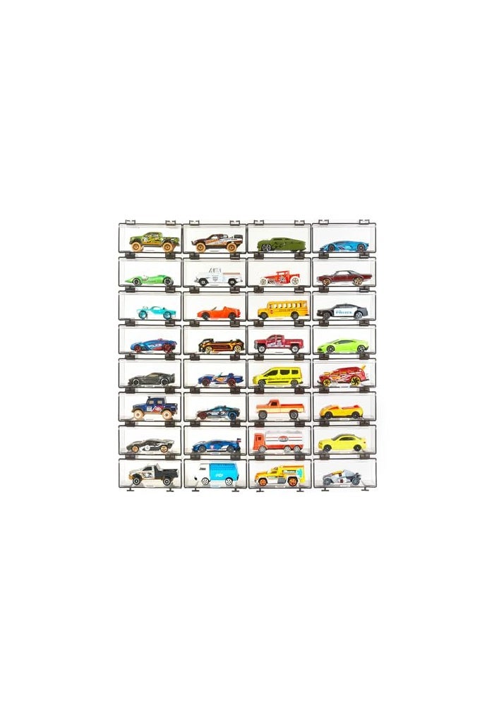 Saichotoy Display Case Compatible with Hot Wheels Stackable Toy Car Storage Transparent Organizer for Matchbox 164 Scale Diecast Cars 32 Packs Dark Tint Case Only - Image 1