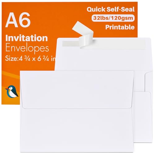 AZAZA A6 White Envelopes 4X6 100 Pack - Quick Self Seal,For 4x6 Cards| Perfect for Weddings, Invitations, Photos, Graduation, Baby Shower| 6.5 x 4.75 Inches (A6) - Image 1