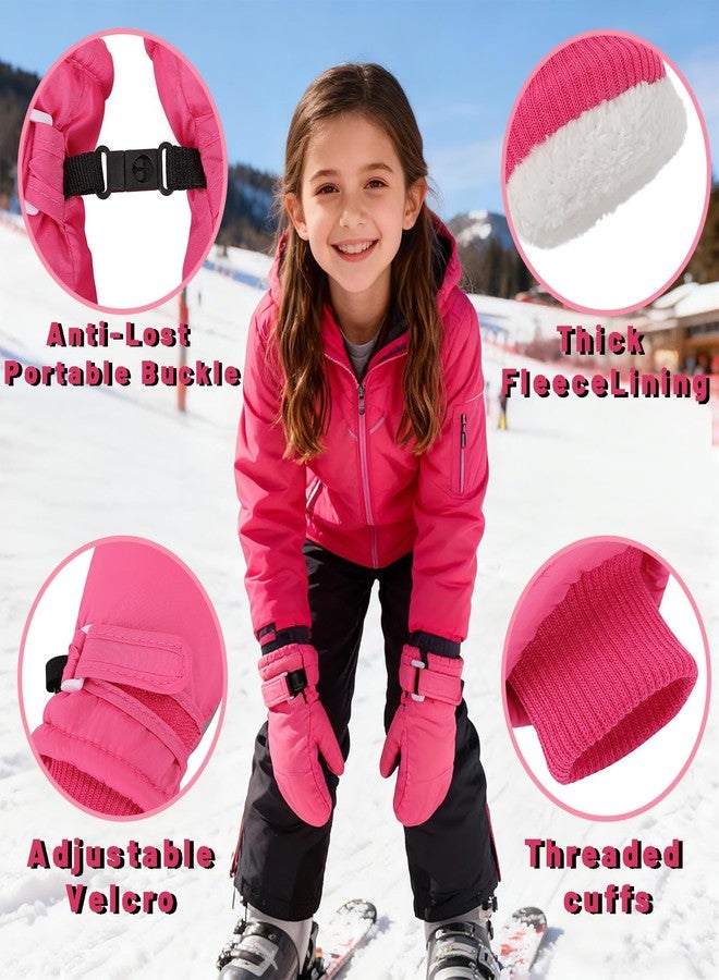 LPMOERA Toddler Mittens Waterproof Kids Winter Ski Gloves Baby Mittens for Boys Girls, Rose Red, S(2-4T) - Image 3