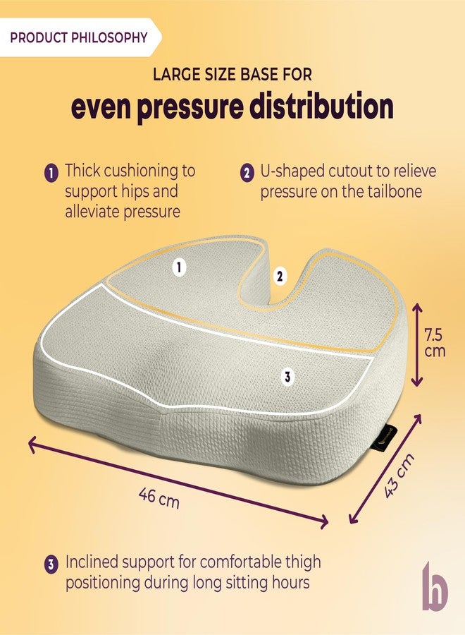 betterhood PosturePro Premium Coccyx Seat Cushion for Tailbone Pain Relief | Memory Foam Sitting Pillow, Cotton Cover, Large Size | Office Chair Cushion Pad | Orthopedic Ergonomic Chair Pillow (Grey) - Image 4