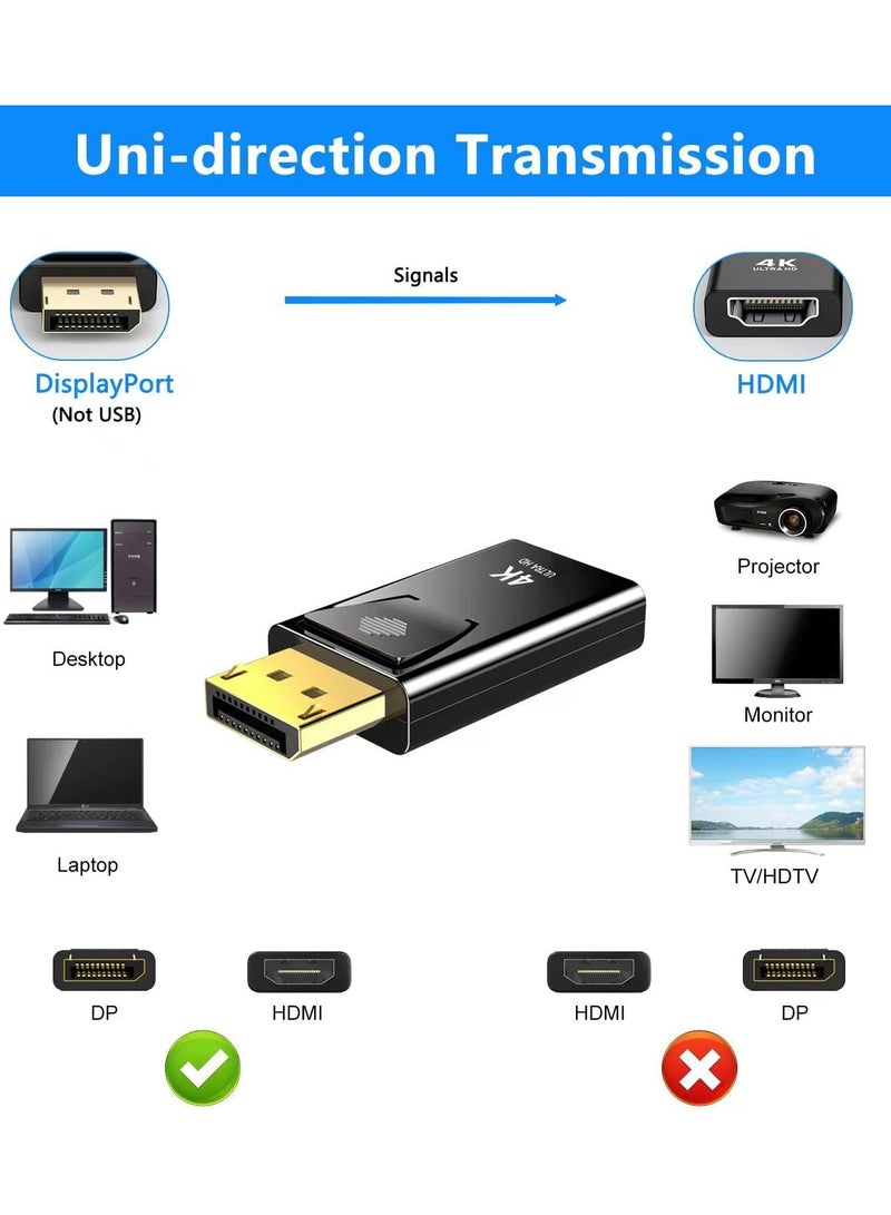محول 4K DisplayPort إلى HDMI، عبوتان من محول DP أحادي الاتجاه من الكمبيوتر الشخصي إلى HDMI للشاشة، محول 4K Ultra HD DP DisplayPort إلى HDMI (ذكر إلى أنثى)، متوافق مع Lenovo وDell وHP والعلامات التجا - Image 3