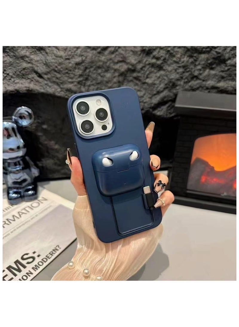 بلو فاير جراب مدمج 2 في 1 لهاتف iPhone 16 Pro Max مع مساحة تخزين لسماعات AirPods 3/4 – غطاء واقٍ من السيليكون و TPU مقاوم للماء والصدمات مع دعم الشحن اللاسلكي، تصميم نحيف صديق للبيئة مضاد للخدوش، غطاء أنيق ومتين مع مكان مدمج للسماعات، إكسسوار متعدد الوظائف عصري لمستخدمي iPhone 16 Pro Max من Apple - Image 1