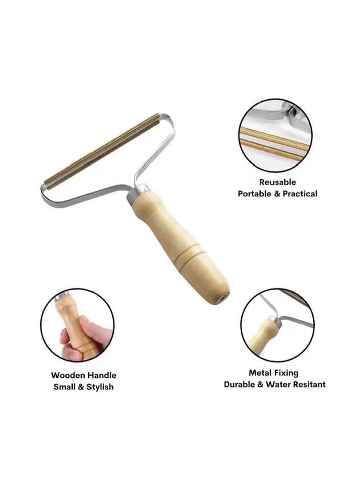 PURCHASE ZONE PURCHASE ZONE Portable Lint Remover Wooden Body Clothes Fuzz Shaver Reusable Double Sided Lint Remover Double Sided Metal Scraper Suits Indoor Carpet Pet Hair Car 1 Pack  - Image 3
