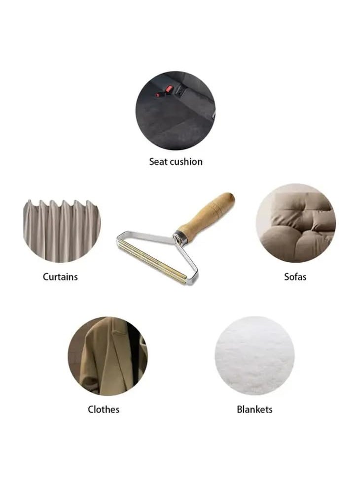 PURCHASE ZONE PURCHASE ZONE Portable Lint Remover Wooden Body Clothes Fuzz Shaver Reusable Double Sided Lint Remover Double Sided Metal Scraper Suits Indoor Carpet Pet Hair Car 1 Pack  - Image 4