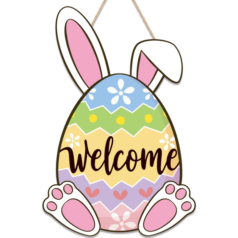 Fairooth Easter Wooden Door Sign Easter Egg Bunny Door Wreath for Front Doors Sign Cute Rabbit Ears Welcome Hanging Signs Decorations for Spring Home Farmhouse Party Indoor Outdoor Porch Hanger Wall Decor - Image 1