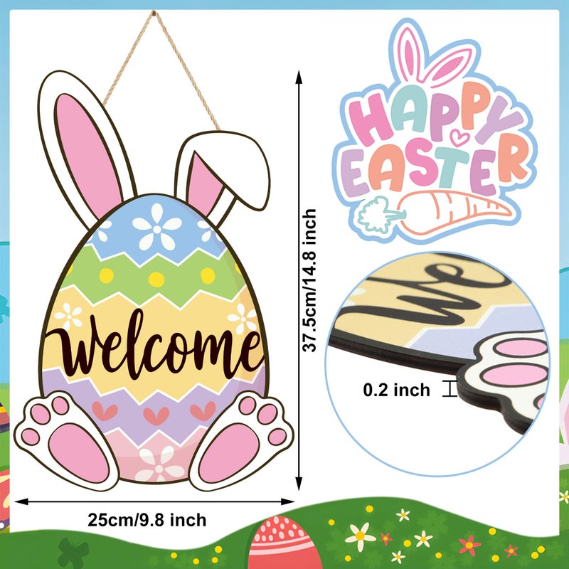 Fairooth Easter Wooden Door Sign Easter Egg Bunny Door Wreath for Front Doors Sign Cute Rabbit Ears Welcome Hanging Signs Decorations for Spring Home Farmhouse Party Indoor Outdoor Porch Hanger Wall Decor - Image 2