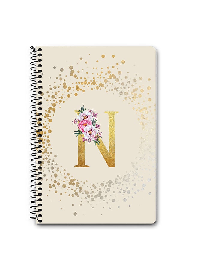 Stylizedd Designer A5 Spiral Notebook Memo Notepad Journal - Custom Monogram Initial Letter Floral Pattern Alphabet - N - Cream  - Image 1