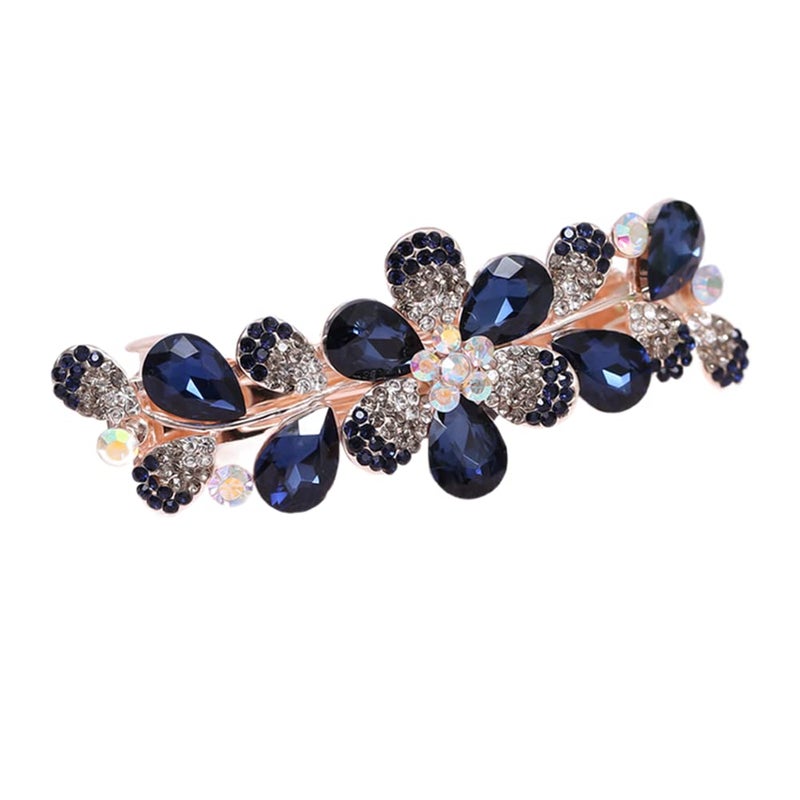 Ruihfas Women Girls Crystal Rhinestone Flower Pattern Hair Spring Clip Hairpin Sweet Hair Accessories (Dark Blue) - Image 1