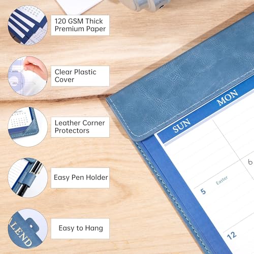 Yoment Desk Calendar 2026, Jan 2026-Dec 2027, 2026 Desk Calendar Large 17 x 12, 2026 Calendar with Plastic Cover, to-Do Lists, Leather Desktop Wall Calendar 2026-2027 for Office School Home, Blue - Image 4