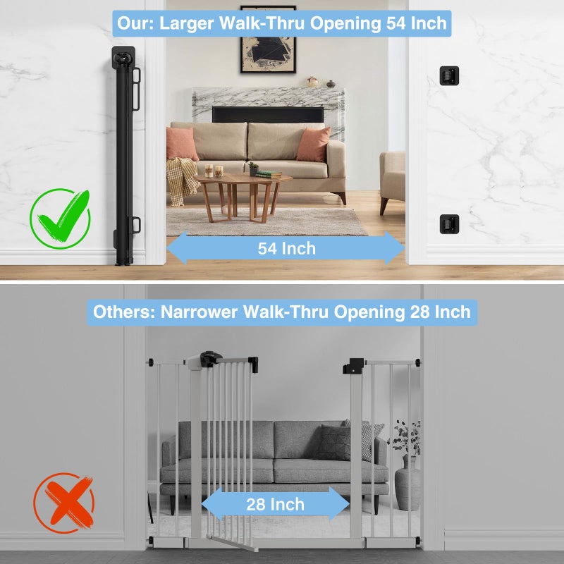 probebi Retractable Baby Gates for Stairs No Drill, PRObebi Retractable Dog Gate Indoor Extends to 54" Wide 34" Tall, Child Gates for Doorways, Stair Gate Use for Outdoor, Hallways, Doorways, Deck, Porch - Image 3