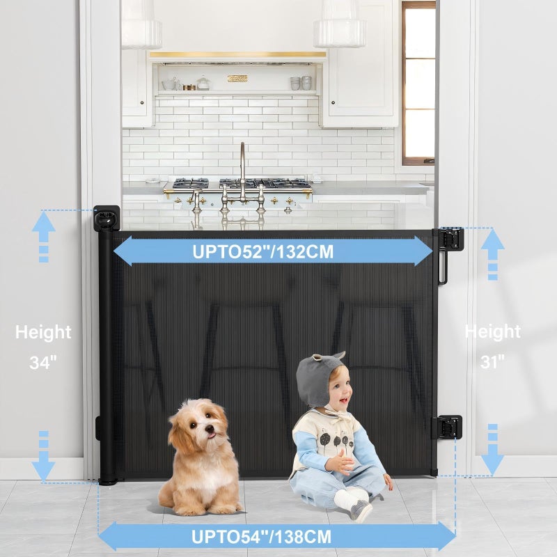 probebi Retractable Baby Gates for Stairs No Drill, PRObebi Retractable Dog Gate Indoor Extends to 54" Wide 34" Tall, Child Gates for Doorways, Stair Gate Use for Outdoor, Hallways, Doorways, Deck, Porch - Image 4