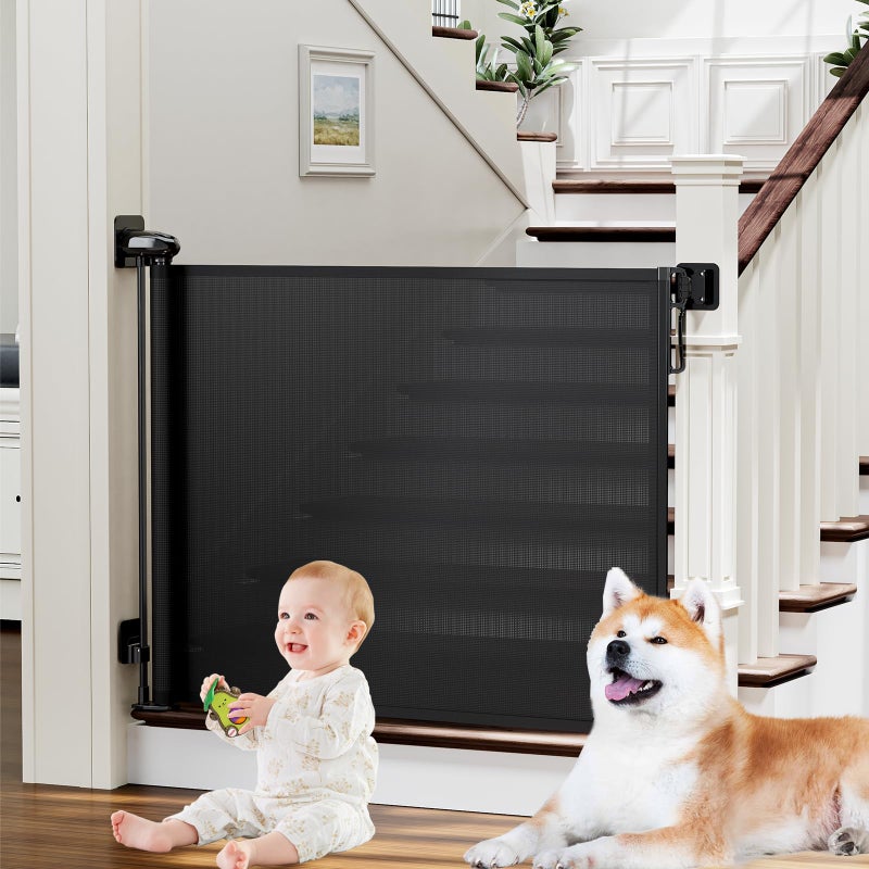 probebi Retractable Baby Gates for Stairs No Drill, PRObebi Retractable Dog Gate Indoor Extends to 54" Wide 34" Tall, Child Gates for Doorways, Stair Gate Use for Outdoor, Hallways, Doorways, Deck, Porch - Image 1