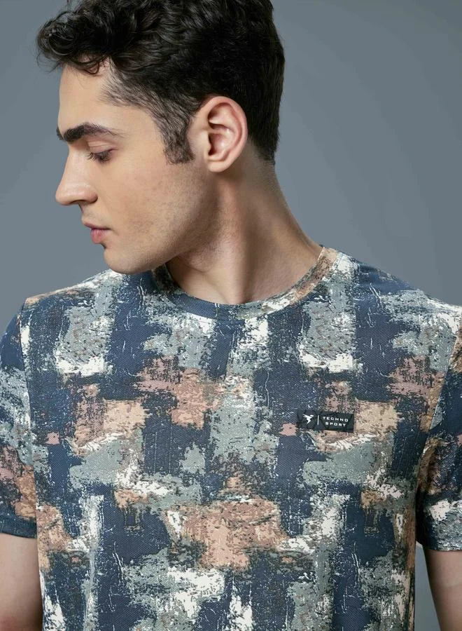 Technosport  Technosport All Over Print Slim Fit T-Shirt for Men | Best Price UAE