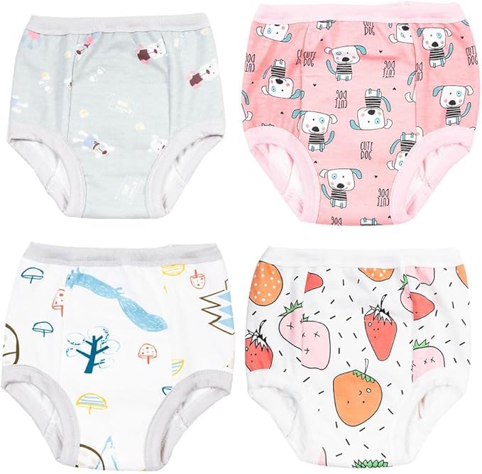 Bukela Baby Training Underwear, 4 Packs Absorbent Toddler Potty Training Pants for Boys and Girls, Reusable Cotton Pattern Print (Style B, Size S) - Image 1