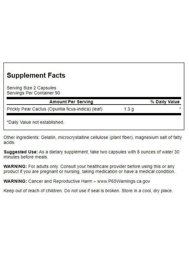 Swanson Premium Brand Swanson Prickly Pear Cactus Opuntia 650 Milligrams 180 Capsules - Image 2