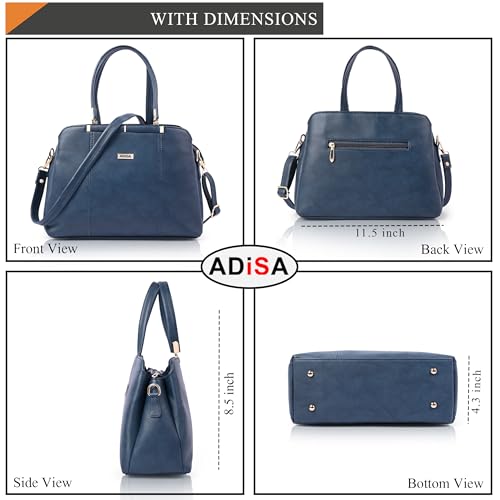 ADISA two tone handbag 3 compartments shoulder bag for women and girls with sling belt (AD4084-NAV) - Image 2