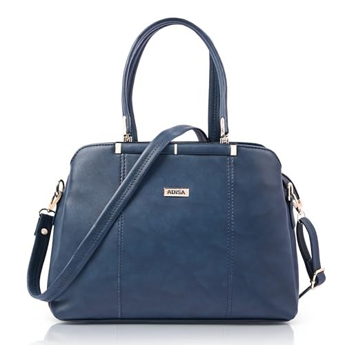 ADISA two tone handbag 3 compartments shoulder bag for women and girls with sling belt (AD4084-NAV) - Image 1