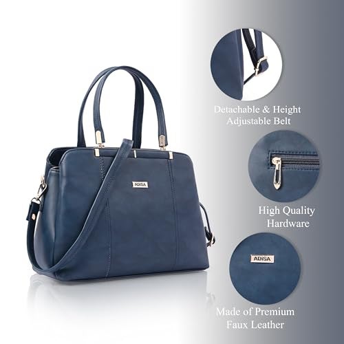 ADISA two tone handbag 3 compartments shoulder bag for women and girls with sling belt (AD4084-NAV) - Image 3