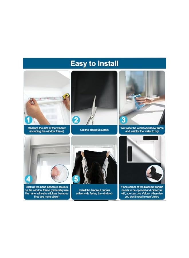 The Bros ستائر تعتيم 100% - ستائر نافذة محمولة يمكن تركيبها ذاتيًا مع لاصقات - ستائر نافذة بدون حفر لغرفة النوم، حضانة، سفر، غرفة نوم جامعية، مكتب - أغطية نافذة تعتيم قابلة للقص لتناسب الحجم - Image 3