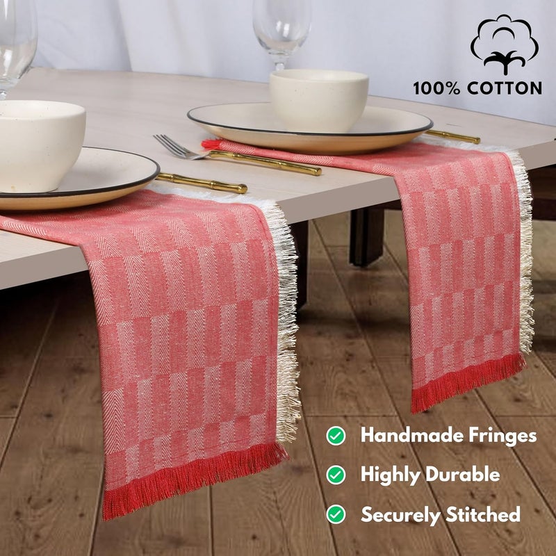 Native Fab Red Cloth Napkins with Fringes  Set of 4 Cotton Dinner Napkins 16x16 Herringbone Pattern Washable and Reusable - Image 2