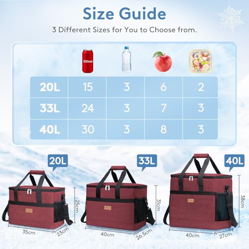 Lifewit Cooler Bag 30 Cans Collapsible and Insulated Large Lunch Bag Leakproof Soft Cooler Portable for CampingBBQFamily Outdoor Activities Wine Red - Image 3