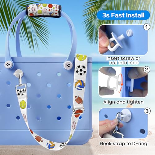 XYFuuee Strap Wrap for Bogg Bag Accessories, Adjustable Crossbody Shoulder Long Replacement Straps, Universal Beach Tote Bag Attachment with Neoprene Handle Cover Protector, Ball - Image 4
