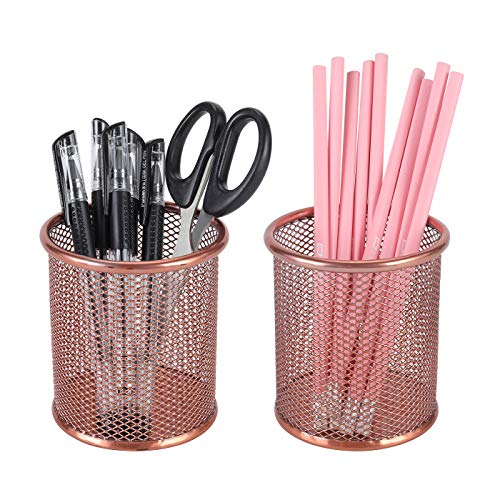 PAG Pencil Holder for Desk, 2 Pack Desktop Pen Cup, Office Supplies Rose Gold Desk Organizers and Accessories Organization, Makeup Brush Holder, Copper - Image 1
