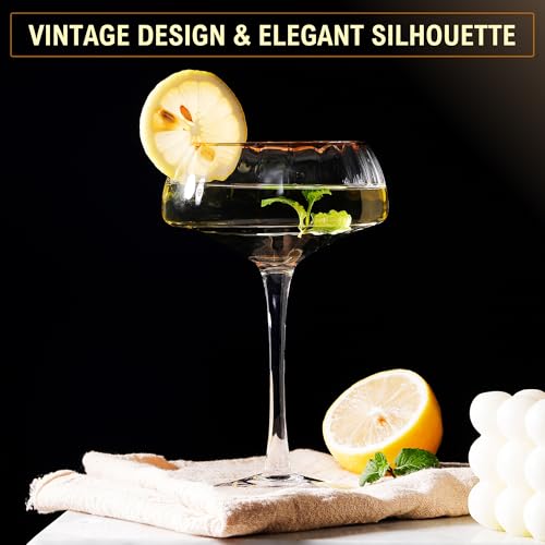 Lysenn Coupe Glasses Set of 4 - Premium Hand Blown Martini Glasses - Perfect for Cocktail and Champagne – 8.45 oz, Gold Rim - Image 3