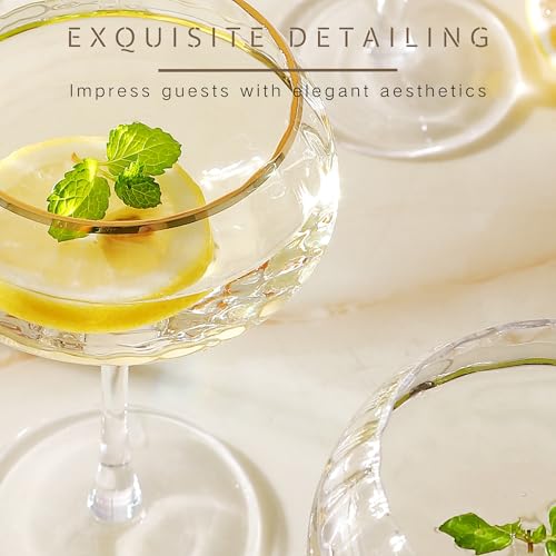 Lysenn Coupe Glasses Set of 4 - Premium Hand Blown Martini Glasses - Perfect for Cocktail and Champagne – 8.45 oz, Gold Rim - Image 4