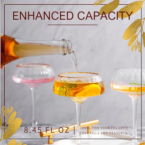 Lysenn Coupe Glasses Set of 4 - Premium Hand Blown Martini Glasses - Perfect for Cocktail and Champagne – 8.45 oz, Gold Rim - Image 5