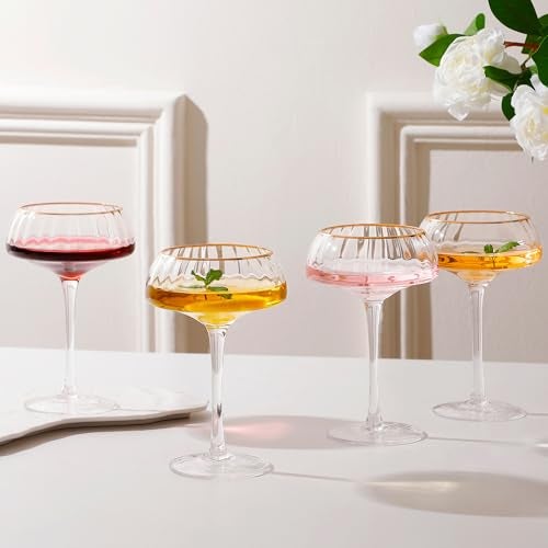 Lysenn Coupe Glasses Set of 4 - Premium Hand Blown Martini Glasses - Perfect for Cocktail and Champagne – 8.45 oz, Gold Rim - Image 1