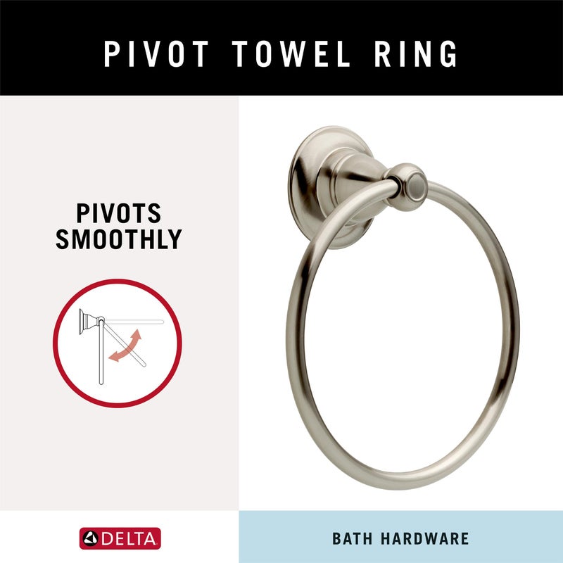 DELTA FAUCET Delta Porter (1-Pack) Hand Towel Holder SpotShield Brushed Nickel Towel Racks for Bathroom Wall Round Towel Ring Holder for Bath Towel Hanger for Kitchen  Bathroom Accessories PTR46-BN - Image 3